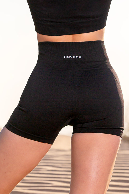 black seamless high waisted shorts
