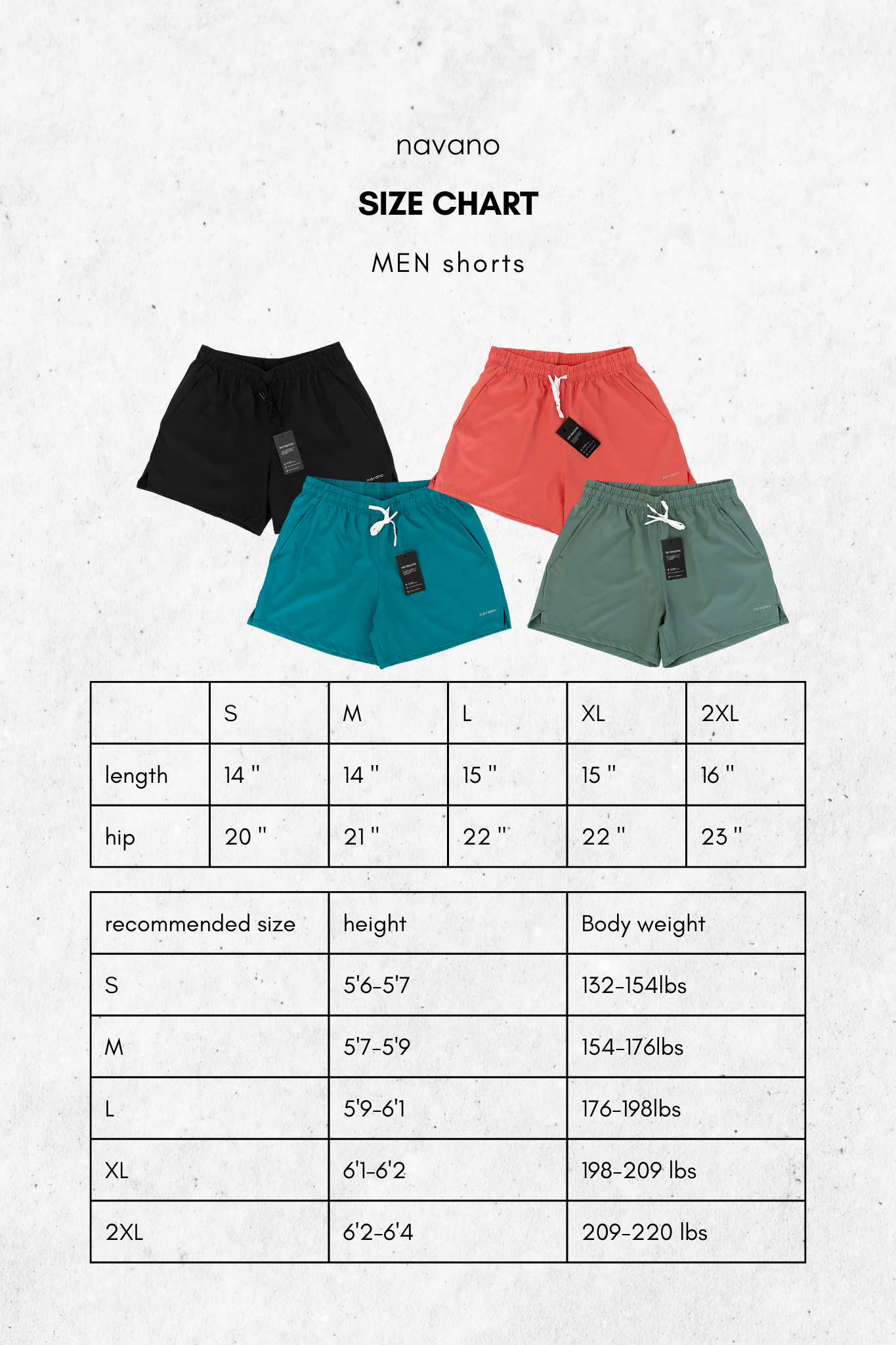 men's short size chart sizes S-2XL