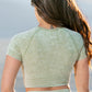 green acid wash crop top